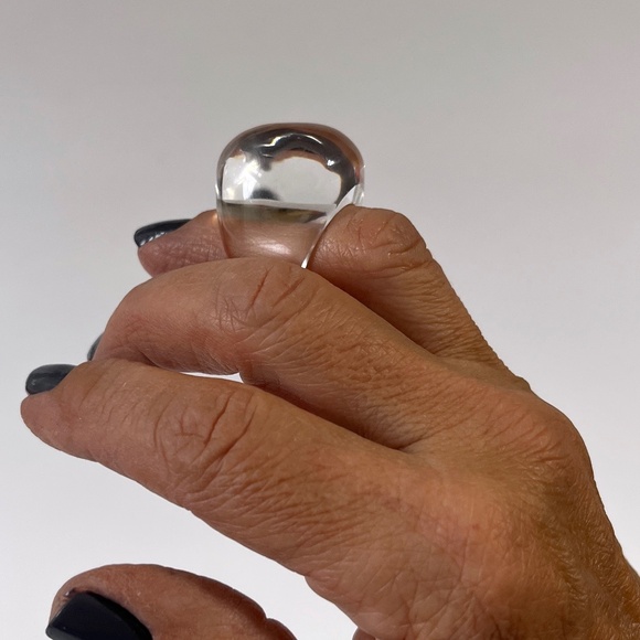 Vintage Lucite Ring Chunky Crystal Bubble Dome Statement Unisex Acrylic Jewelry - Picture 6 of 11